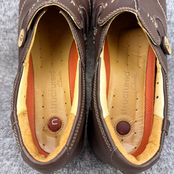 ✅Clarks Un-Structured Brown Leather Loafers Womens 10N Casual Comfort Shoes - Picture 3 of 11